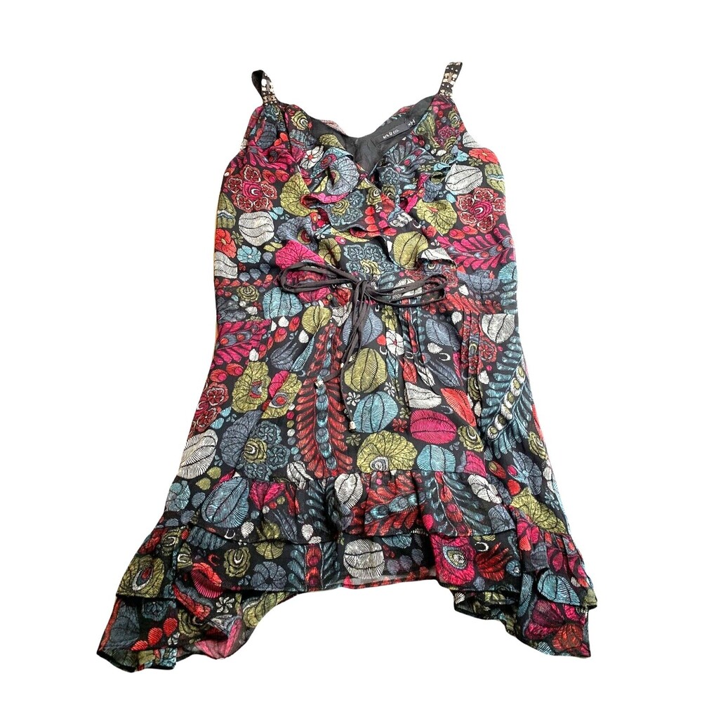 Ark Co Anthropologie Chiffon Floral Mini Dress Size S Ruffle Hem Tie At Waist